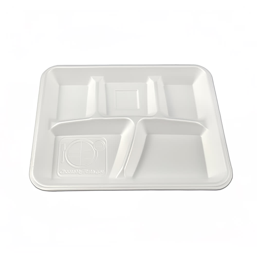 D&W Fine Pack Rectangular Foam Cafeteria Tray w/ (5) Compartments - 10 2/5" x 8 3/10" (FT5-500-CMP)