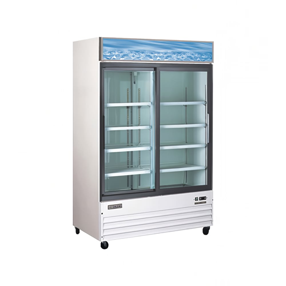 Omcan 53 1/4" Two Section Glass Door Merchandiser - (2) Sliding Doors, White, 110v (50032)