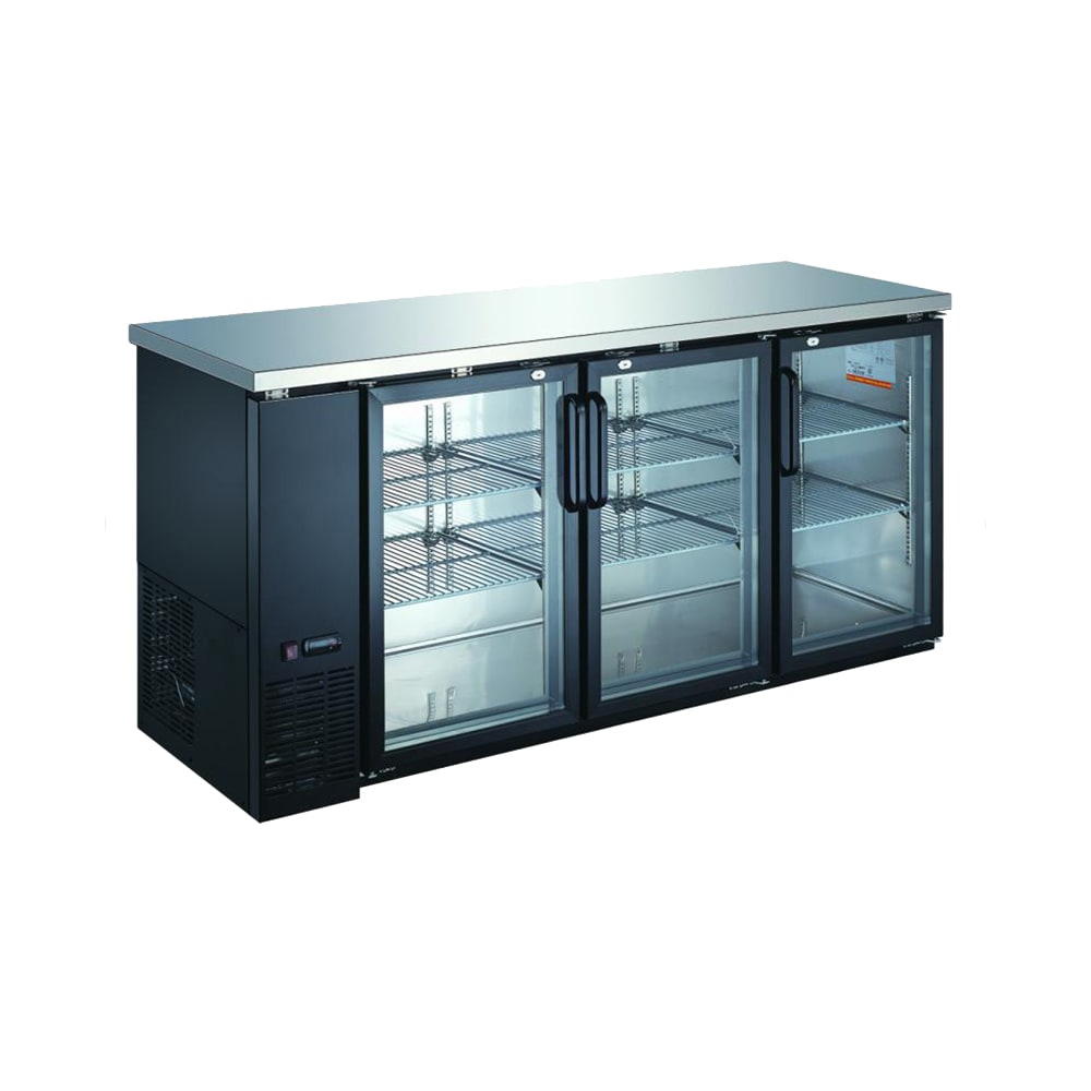 Omcan 72 3/4" Bar Refrigerator - 3 Swinging Glass Doors, Black, 115v (50062)
