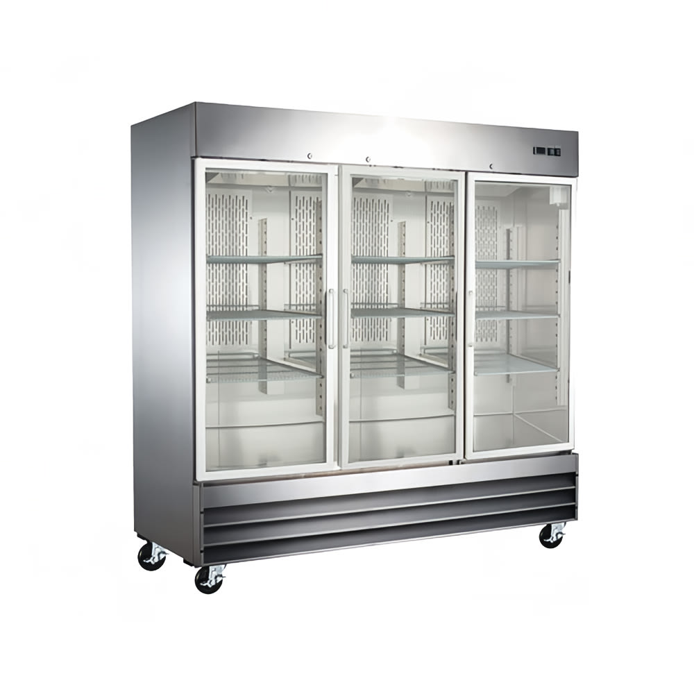 Omcan 80 9/10" Three Section Glass Door Merchandiser - (3) Left/Right Hinge Doors, Silver, 115v (51028)