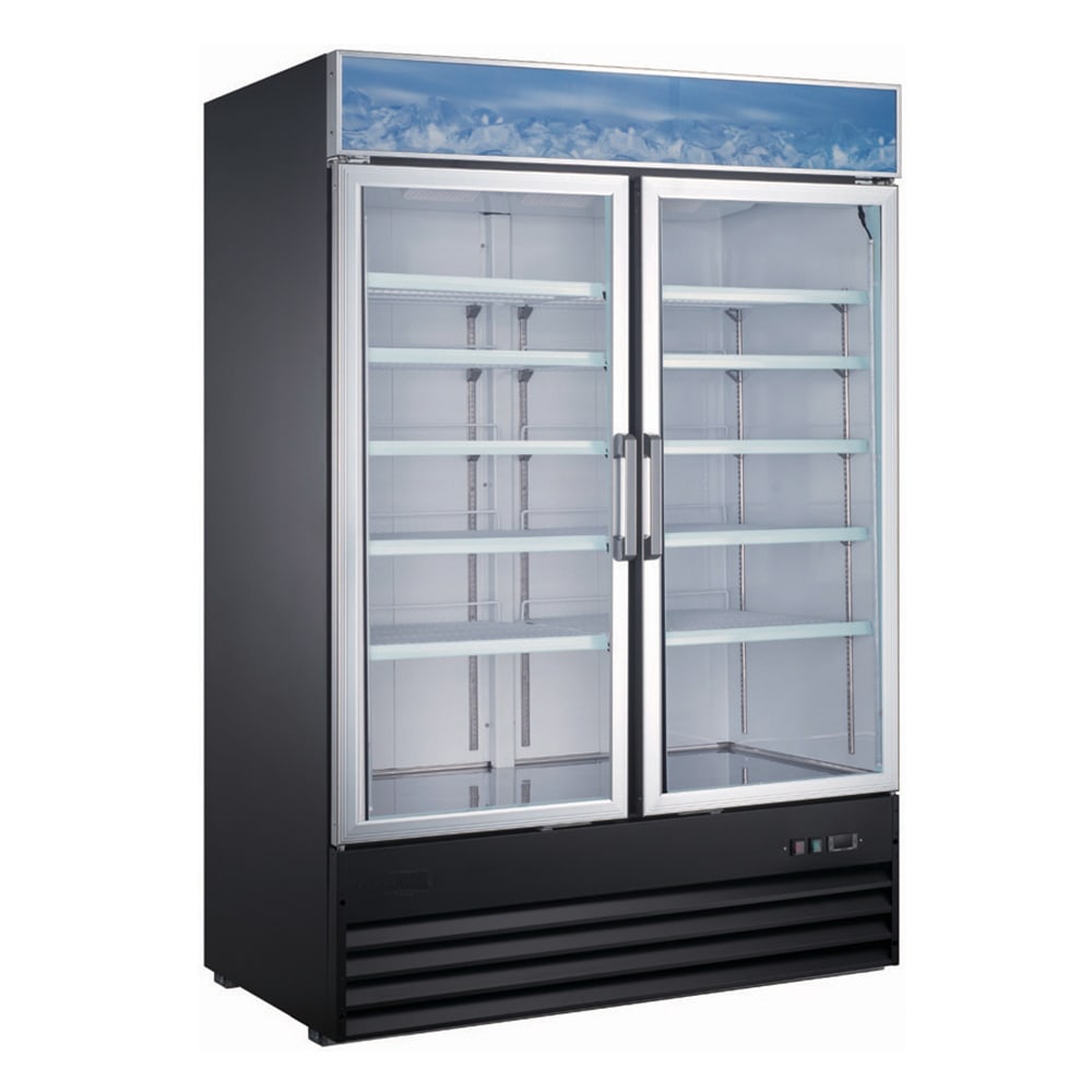 U-Star USRFS-2D/54 53 1/4" Two Section Glass Door Merchandiser - (2) Left/Right Hinge Doors, Black, 115v