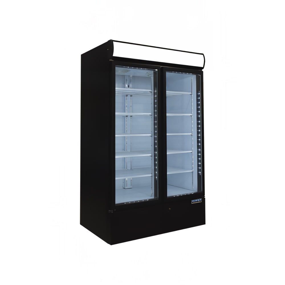 Ojeda 52 1/10" Two Section Display Freezer w/ Swing Doors - Bottom Mount Compressor, Black, 120v (FMH-49)
