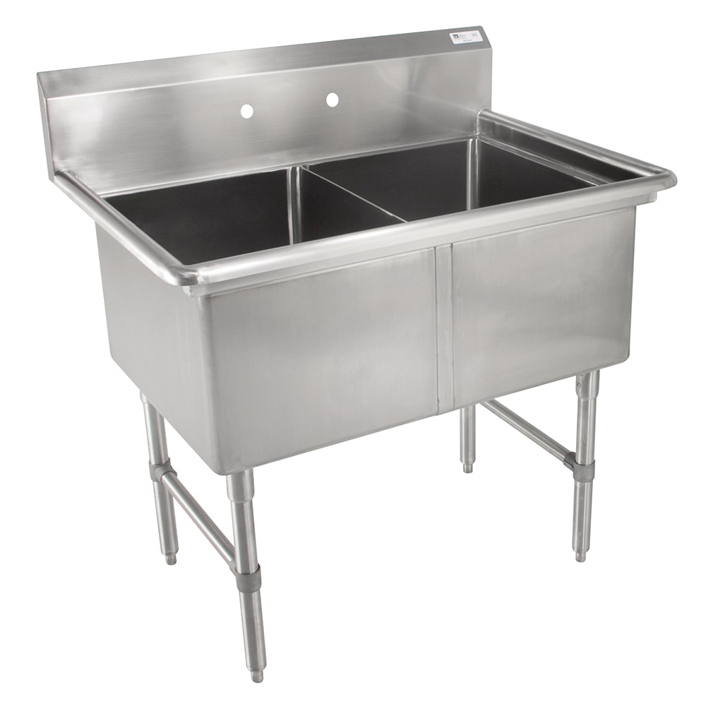 John Boos 2B16204 37" 2 Compartment Sink w/ 16"L x 20"W Bowl, 14" Deep