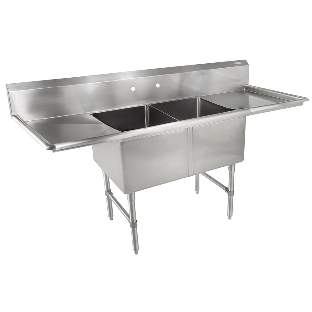 John Boos 2B244-2D24 99" 2 Compartment Sink w/ 24"L x 24"W Bowl, 14" Deep