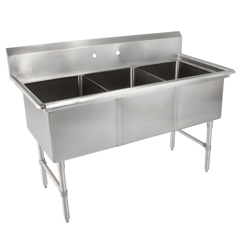 John Boos 3B16204 53" 3 Compartment Sink w/ 16"L x 20"W Bowl, 14" Deep