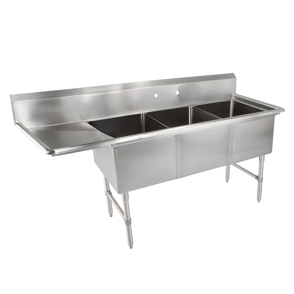 John Boos 3B184-1D18L 76" 3 Compartment Sink w/ 18"L x 18"W Bowl, 14" Deep