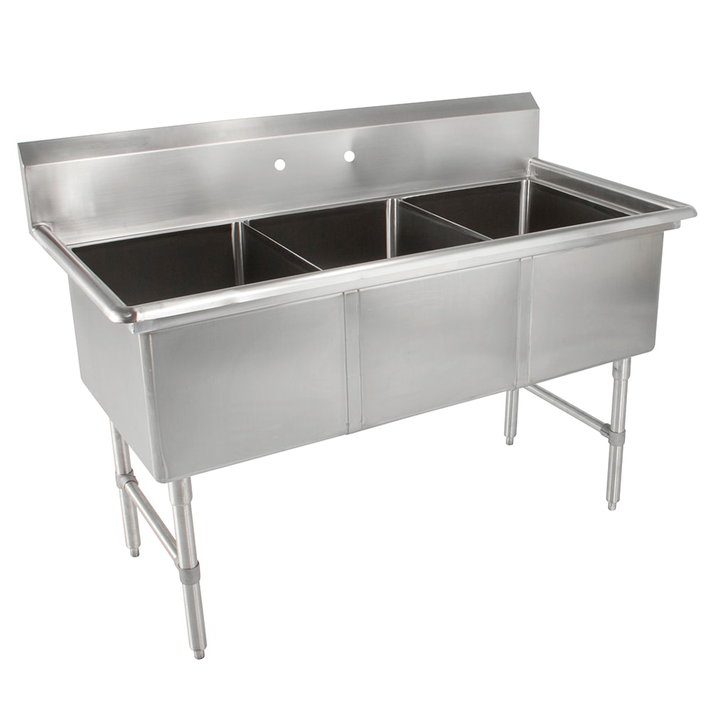 John Boos 3B244 77" 3 Compartment Sink w/ 24"L x 24"W Bowl, 14" Deep