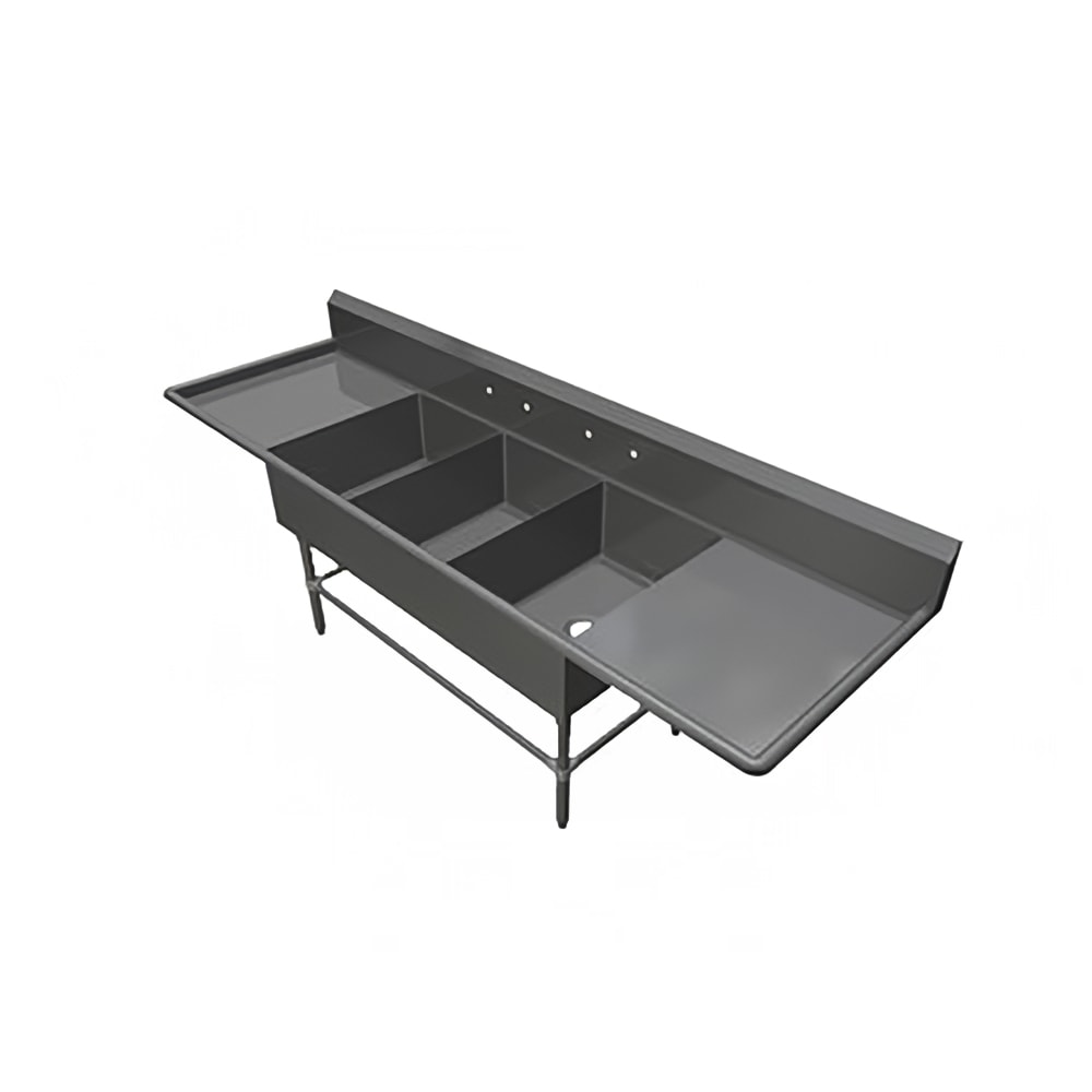 John Boos 3PB1618-2D24 99 1/4" 3 Compartment Sink w/ 16"L x 18"W Bowl, 12" Deep