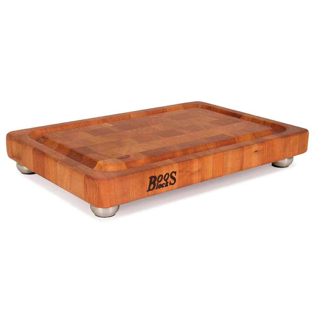 John Boos CHY-1812175-SSF Cutting Board, Cherry, Juice Groove, Stainless Bun Feet, 18 x 12 x 1 3/4" Thick