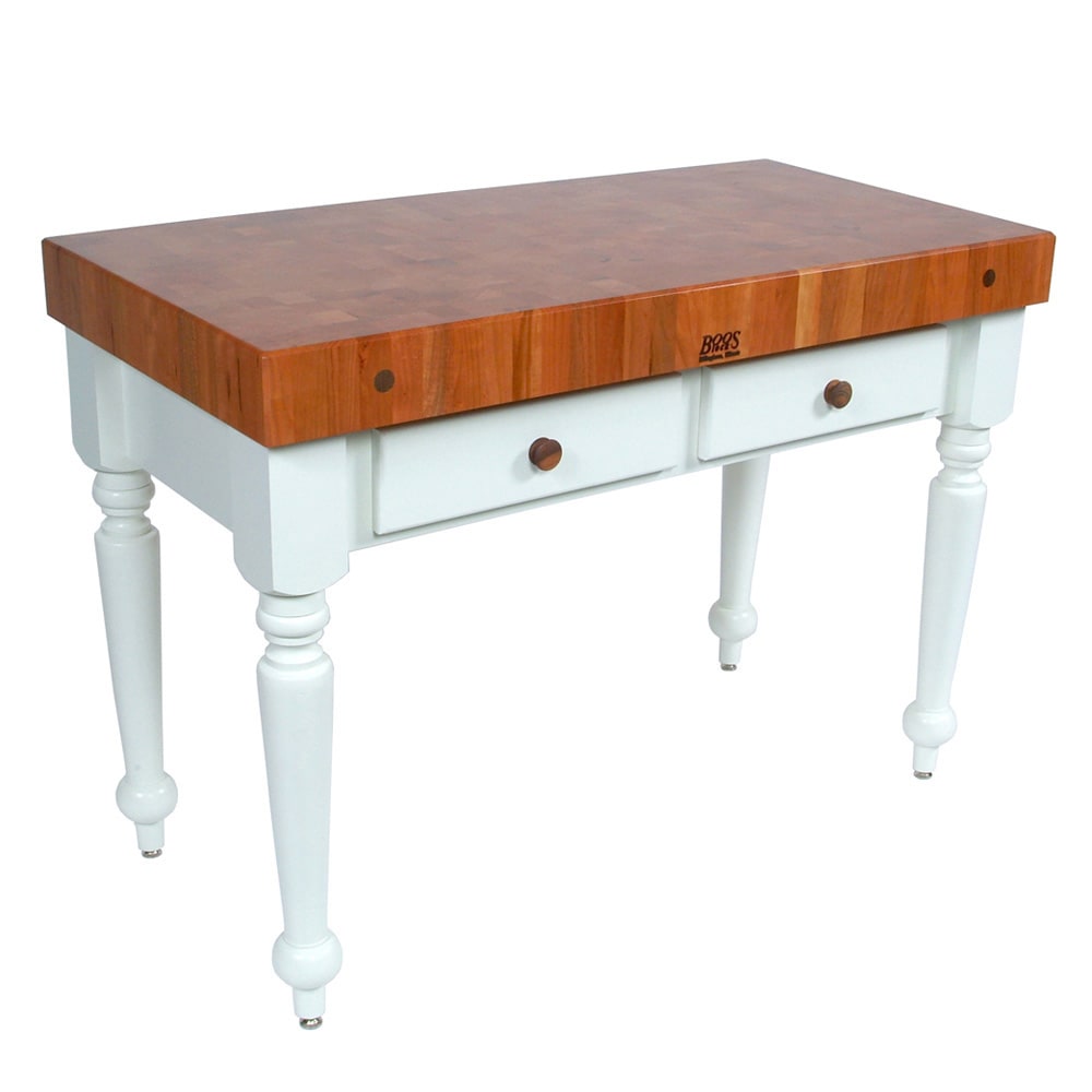 John Boos CHY-CUCR04-AL Rustica Table, 4" End Grain American Cherry, Alabaster Base, 30 x 24"
