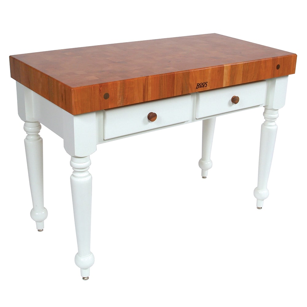 John Boos CHY-CUCR05-AL Rustica Table, 4" End Grain American Cherry, Alabaster Base, 48 x 24"