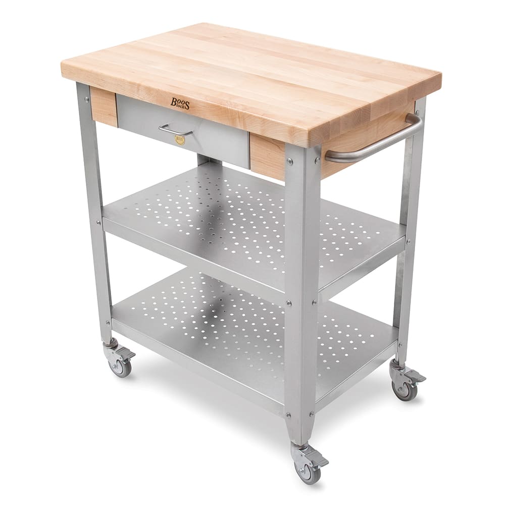 John Boos CUCE30 Cucina Elegante Cart w/ Undershelves, Drawer & NO Drop Leaves