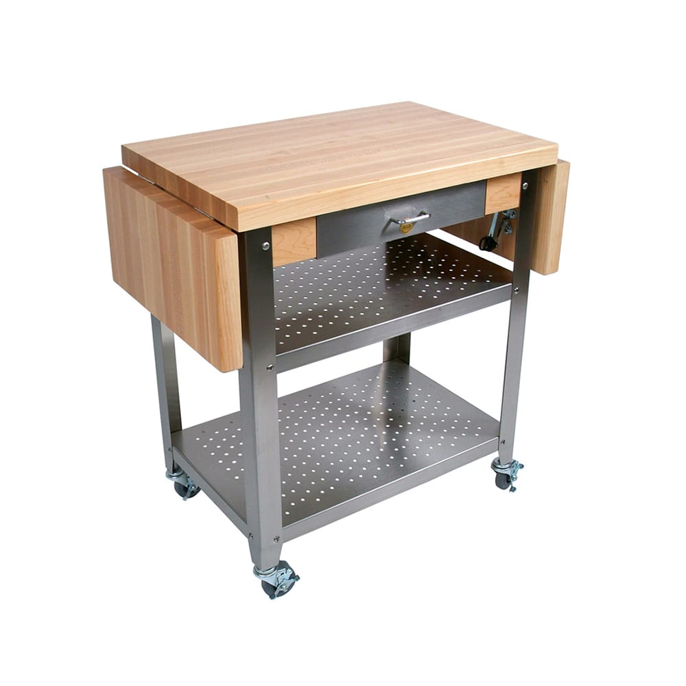 John Boos CUCE40 Cucina Elegante Cart w/ Undershelves, Drawer & 1 Drop Leaf