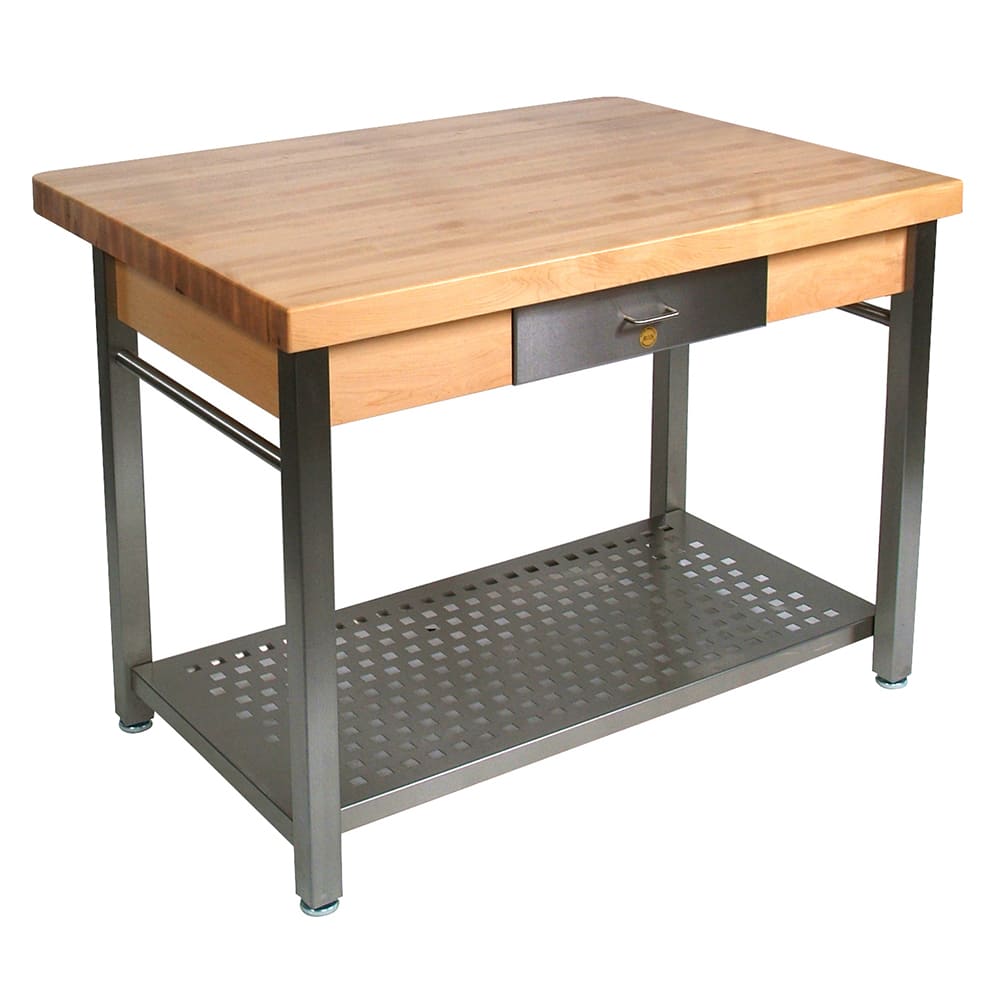 John Boos CUCG11 Cucina Grande, Work Table, 2 1/4" Maple Top, Varnique Finish, Stainless Base, 60 x 36