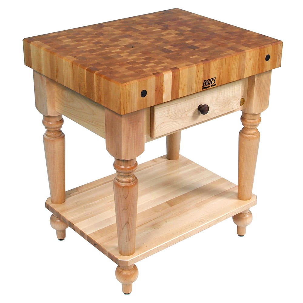 John Boos CUCR04-SHF Cucina Rustica Table, 4 in End Grain Maple, 30 x 24", Shelf