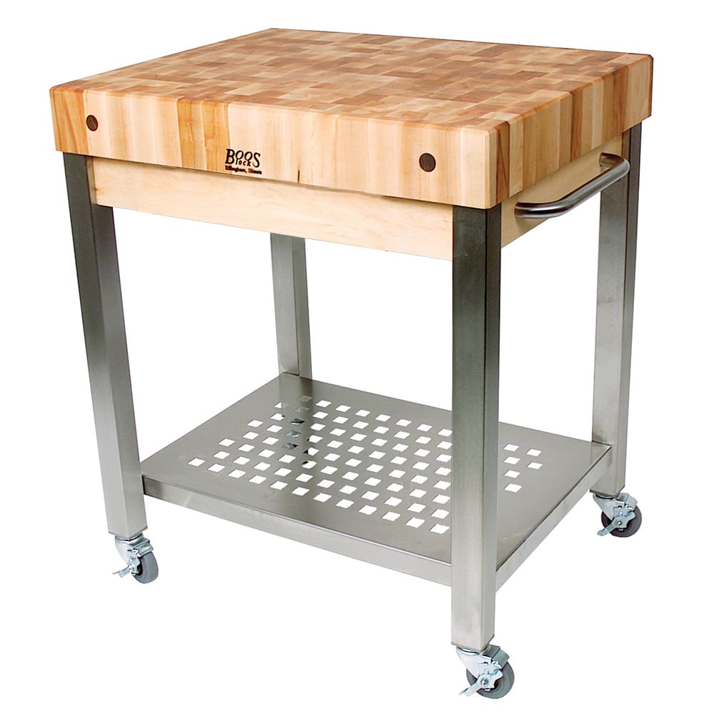 John Boos CUCT24 Cucina Technica Cart, Stainless Undershelf, 4" Rock Maple Top, 30 x 24"