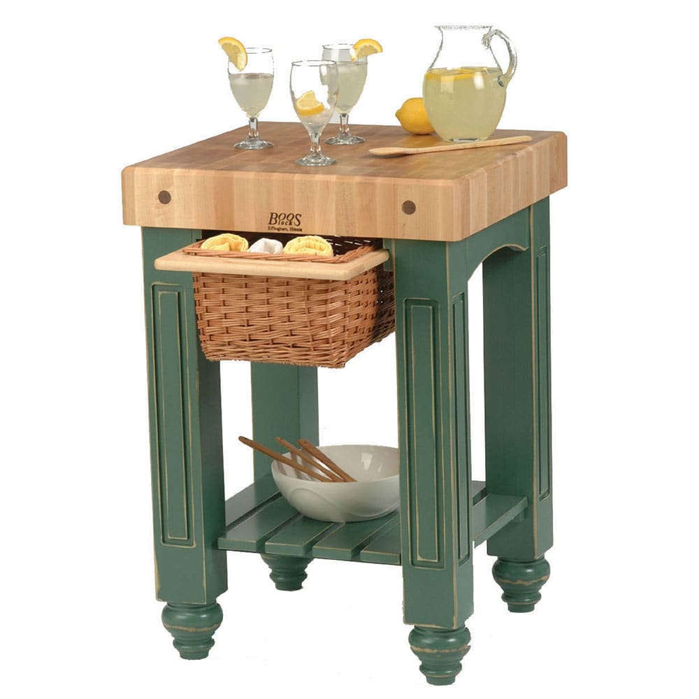 John Boos CU-GB25 25" Gathering Block Table, Hard Maple Top w/ Basil Green Base
