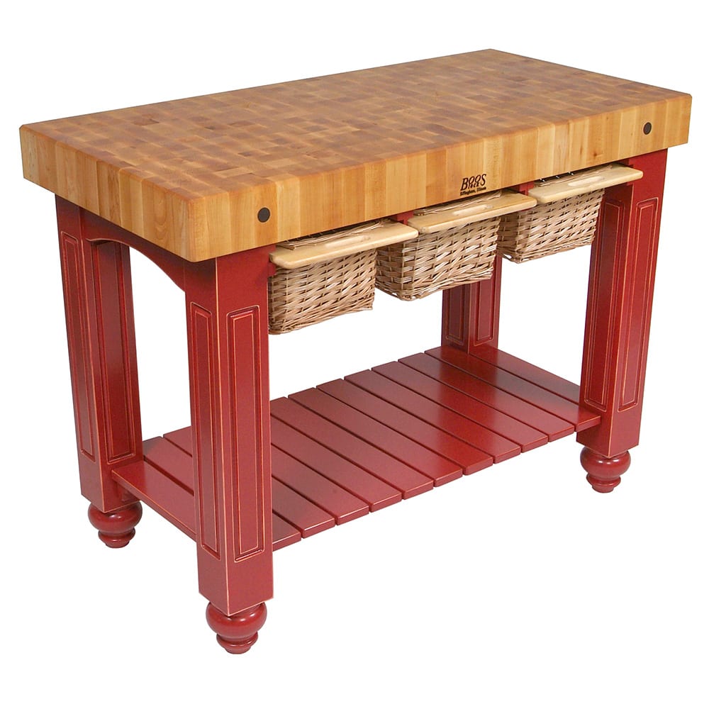 John Boos CU-GB4824 48" Gathering Block Table III, Hard Maple Top w/ Barn Red Base