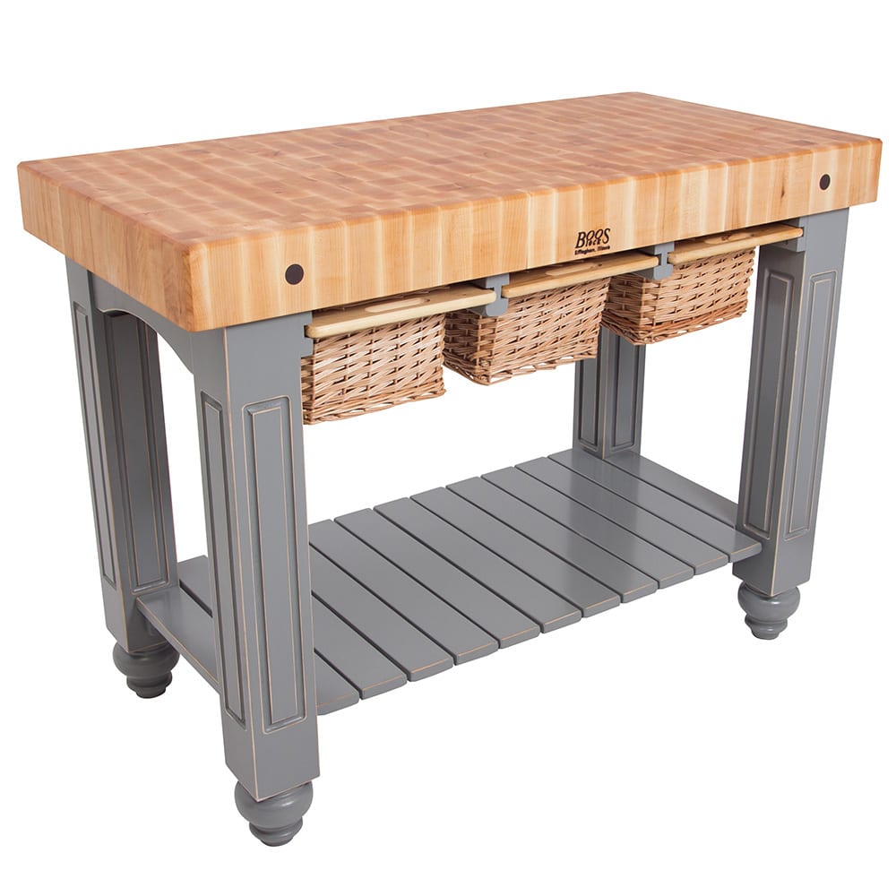 John Boos CU-GB4824 48" Gathering Block Table III, Hard Maple Top w/ Useful Gray Stain Base