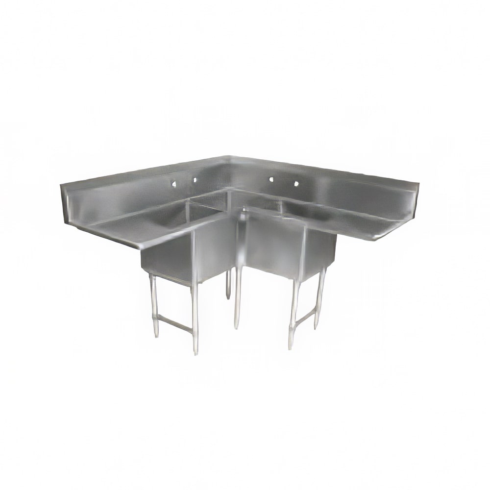 John Boos E3BCS-244-2D24 75" 3 Compartment Sink w/ 24"L x 24"W Bowl, 14" Deep