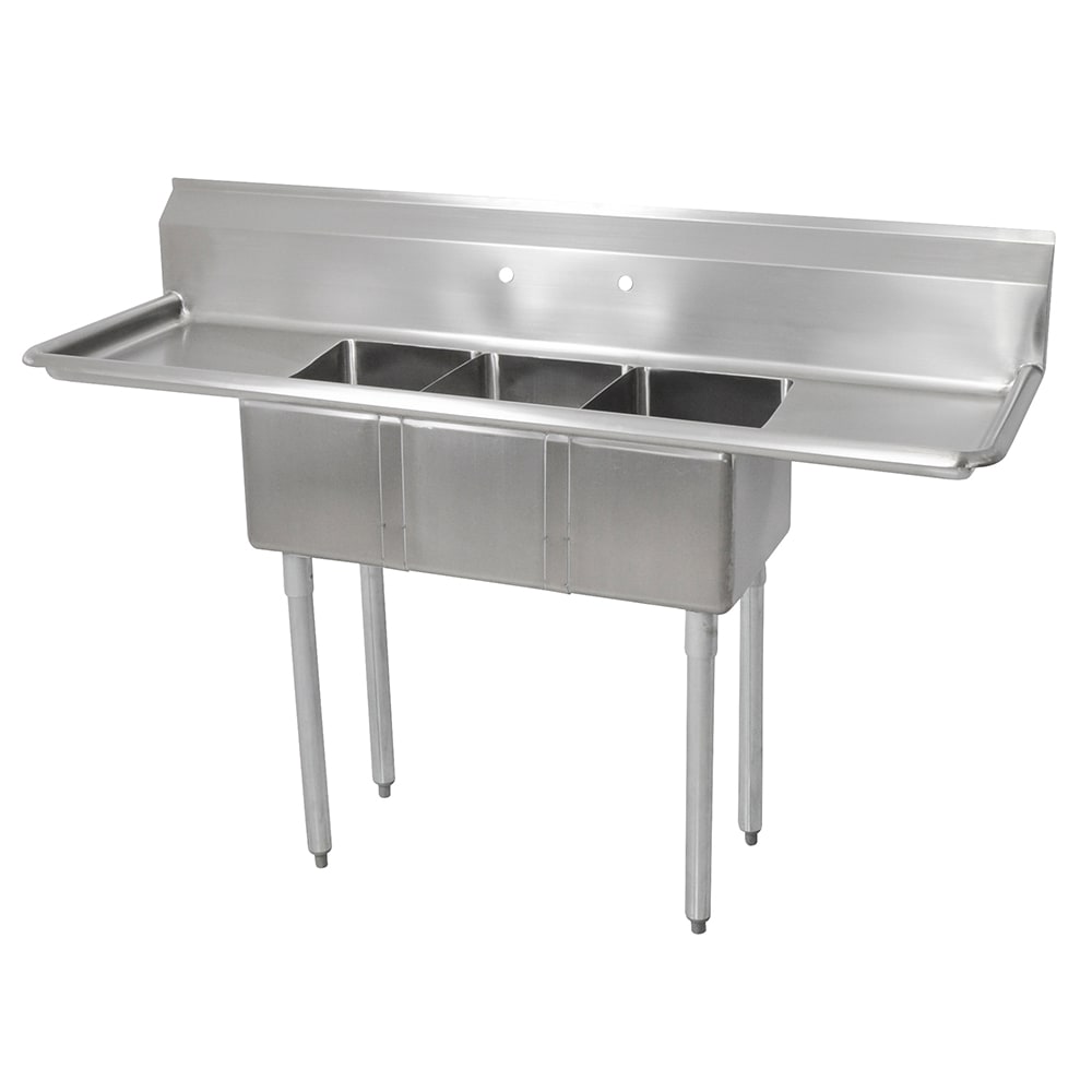John Boos E3S8-1014-10T15 60" 3 Compartment Sink w/ 10"L x 14"W Bowl, 10" Deep