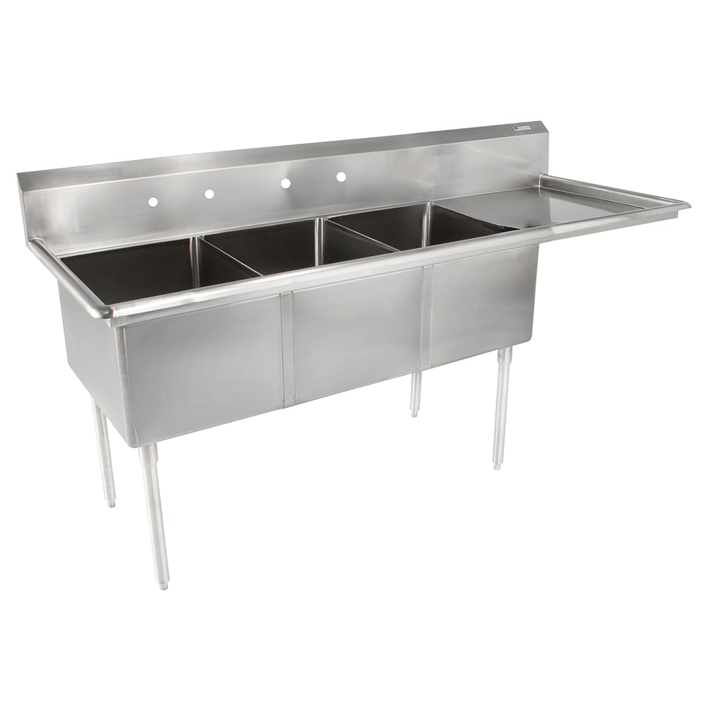 John Boos E3S8-24-14R24 98 1/2" 3 Compartment Sink w/ 24"L x 24"W Bowl, 14" Deep