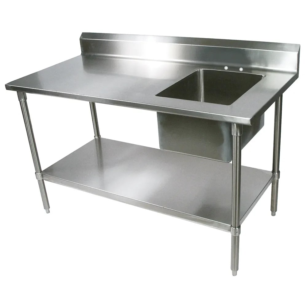 John Boos EPT8R5-3060SSK-R 60" Work Table w/ (1) Right Sink Bowl, Stainless