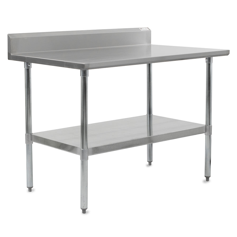 John Boos FBLGR5-8430 84" 18 ga Work Table w/ Undershelf & 430 Series Stainless Top, 5" Backsplash