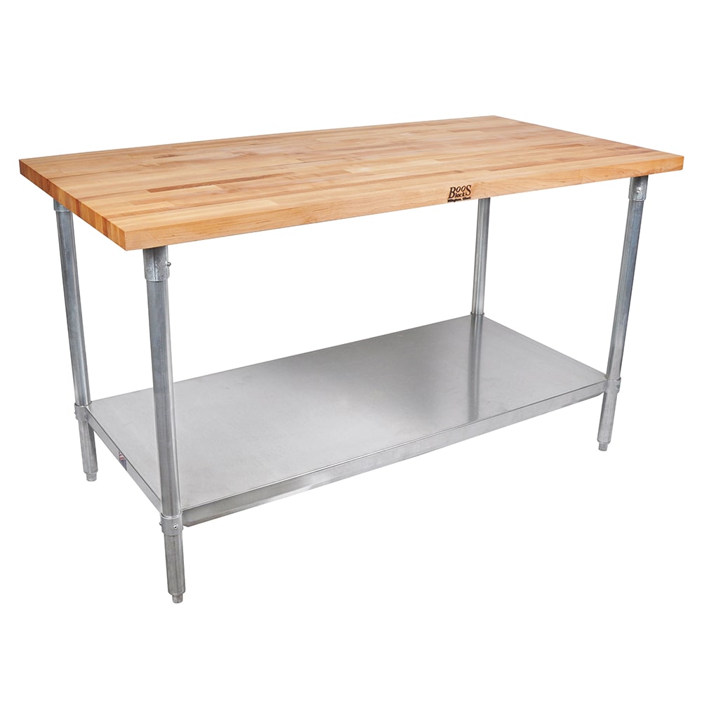 John Boos JNS10 Hard Rock Maple Work Table, Galvanized Shelf,  30 x 60 x 36" H
