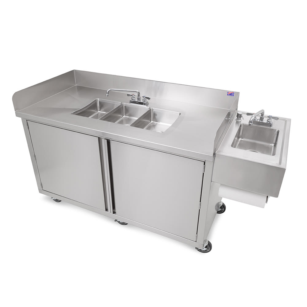 John Boos MCS3-1014-HS-X 43 13/16"H Portable Sink w/ (3) 5"D Bowls, Soap Dispenser
