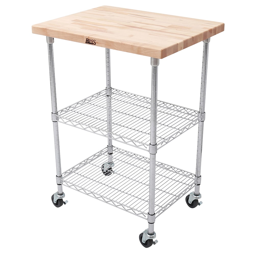 John Boos MET-MWC-2 Mobile Cart - Maple Top, Adjustable Shelves, 21x33x36", Chrome