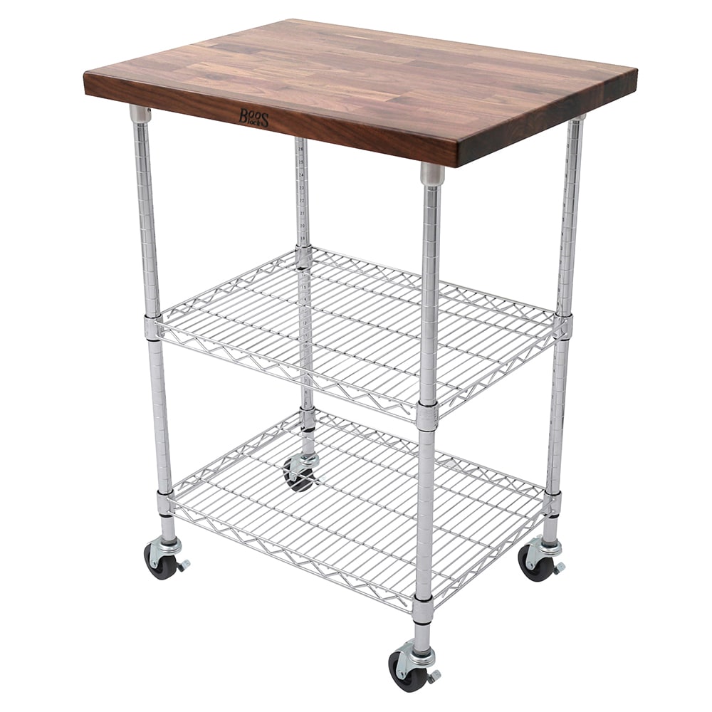 John Boos MET-WWC-1 Mobile Cart - Walnut Top, Adjustable Shelves, 21x27x36", Chrome