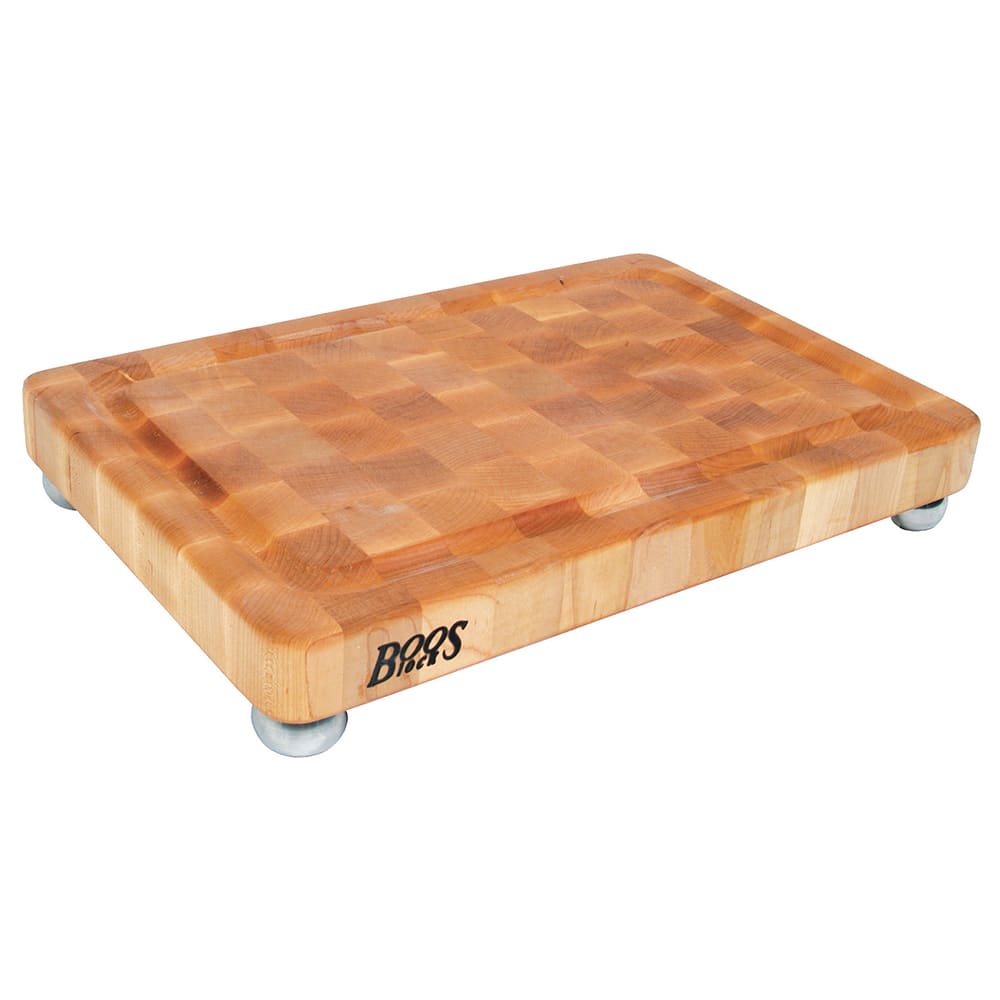 John Boos MPL1812175-SSF Cutting Board, Maple, Juice Groove, Stainless Bun Feet, 18 x 12 x 1 3/4" Thick