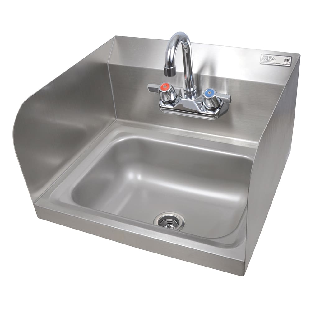 John Boos PBHS-W-1410-P-SSLR Wall Mount Commercial Hand Sink w/ 14"L x 10"W x 5"D Bowl, Side Splashes