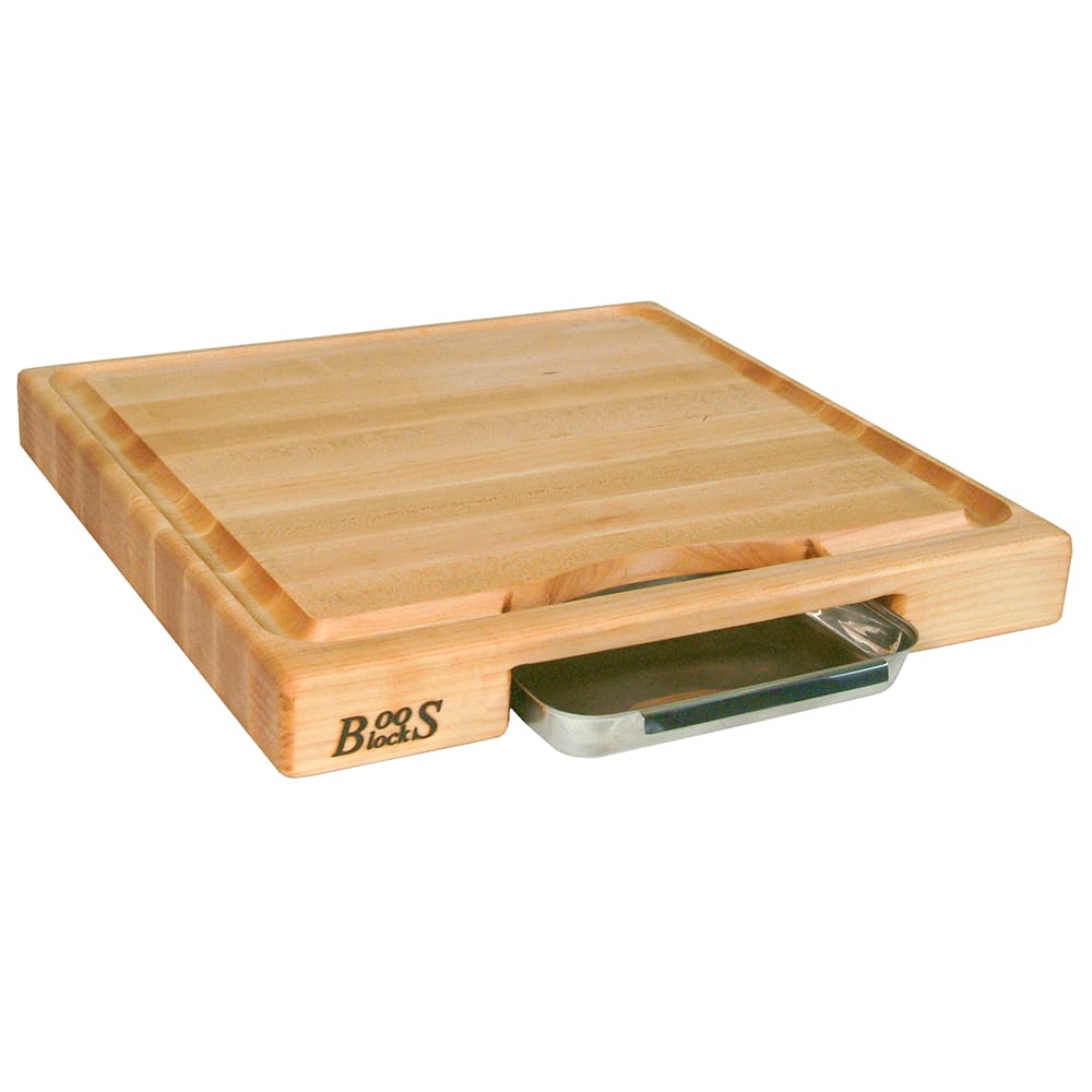 John Boos PM18180225-P-RK Gift Collection w/ 18x18x2 1/4" Cutting Board, Pan & Rocker Knife, Cream
