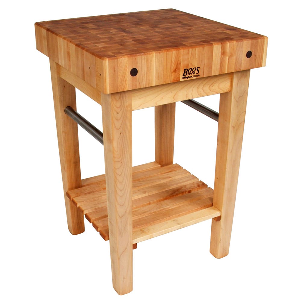 John Boos PPB3024 4" Maple Top Butcher Block Work Table w/ Undershelf- 30"L x 24"D