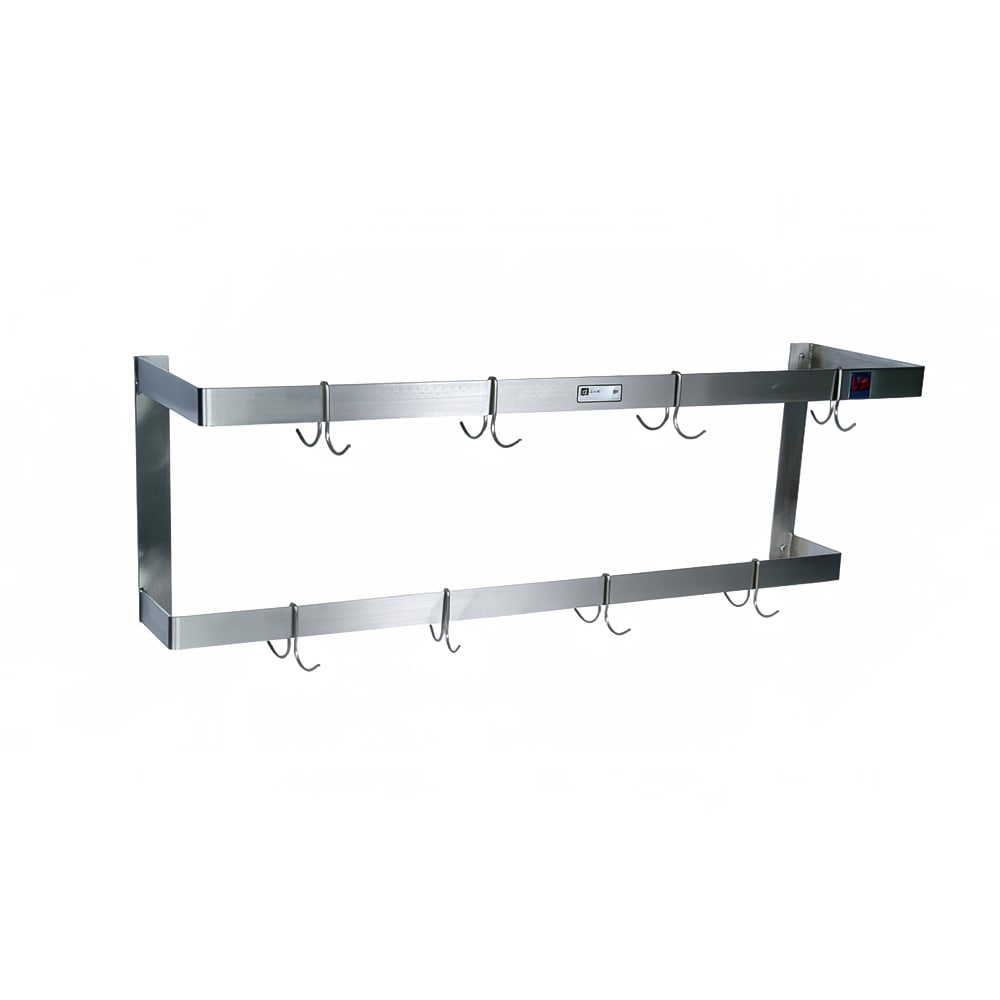 John Boos PRW21 48" Wall-Mount Pot Rack w/ (8) Double Hooks, Stainless Steel