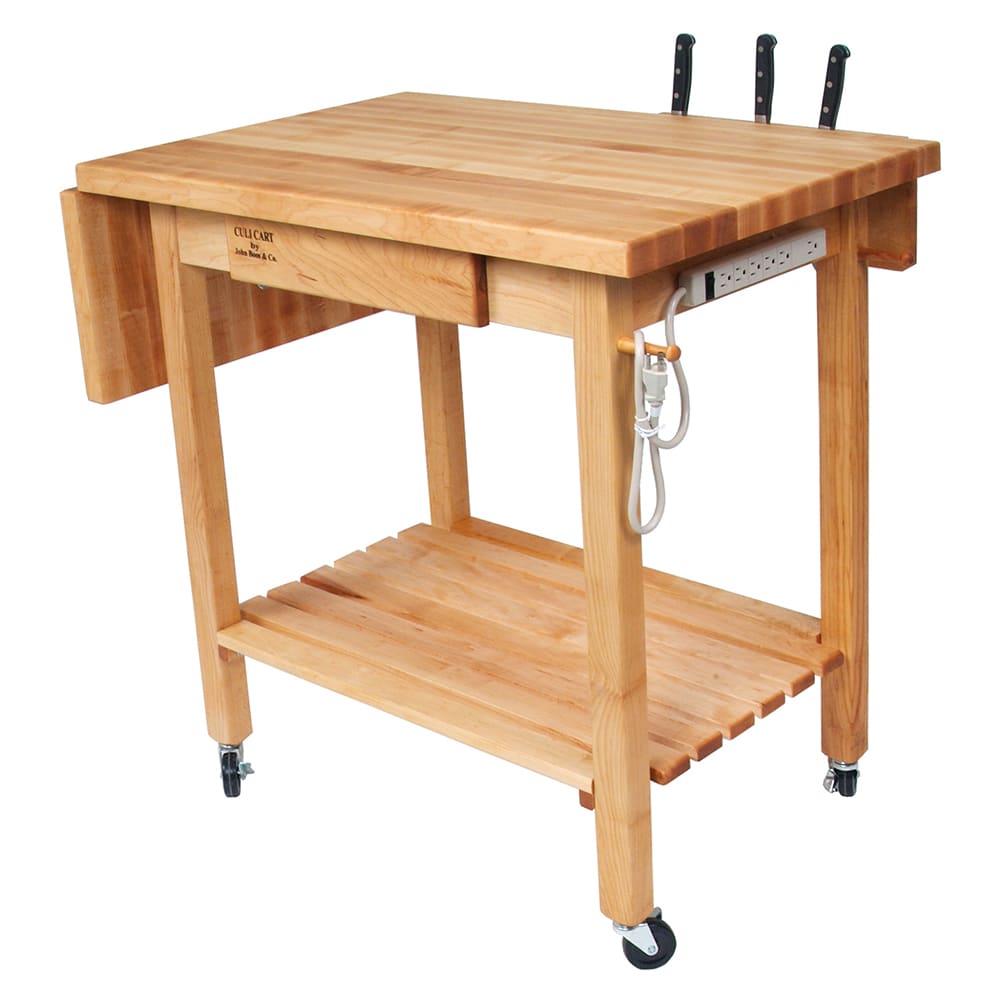 John Boos QCL Deluxe Culi Cart, 24" X 36" X 36 in, Hard Rock Maple, 12"Drop Leaf