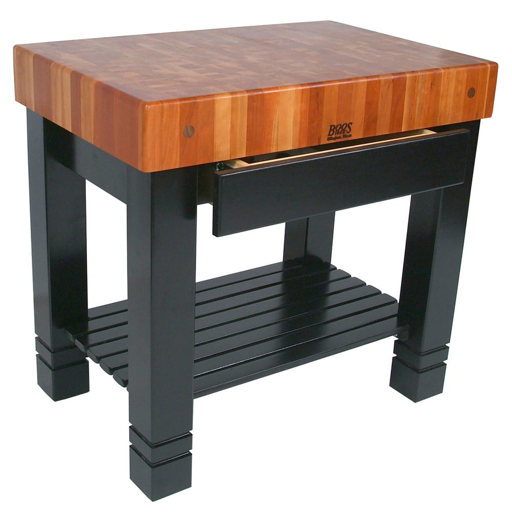 John Boos RN-BF Bloc de Foyer Table, 5" Thick End Grain American Cherry, Black Base, 36 x 24