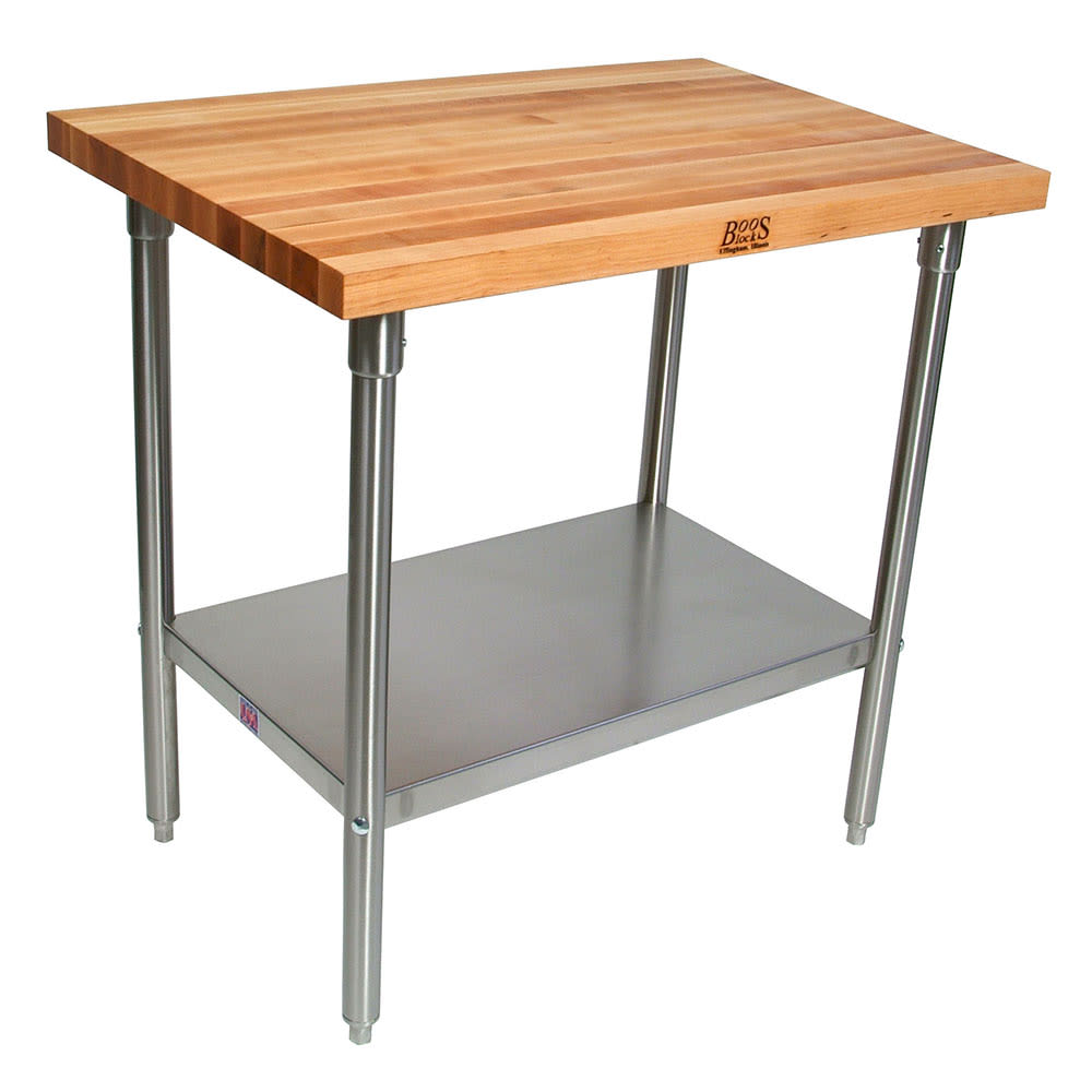John Boos SNS01 1 3/4" Maple Top Work Table w/ Undershelf, 36"L x 24"D