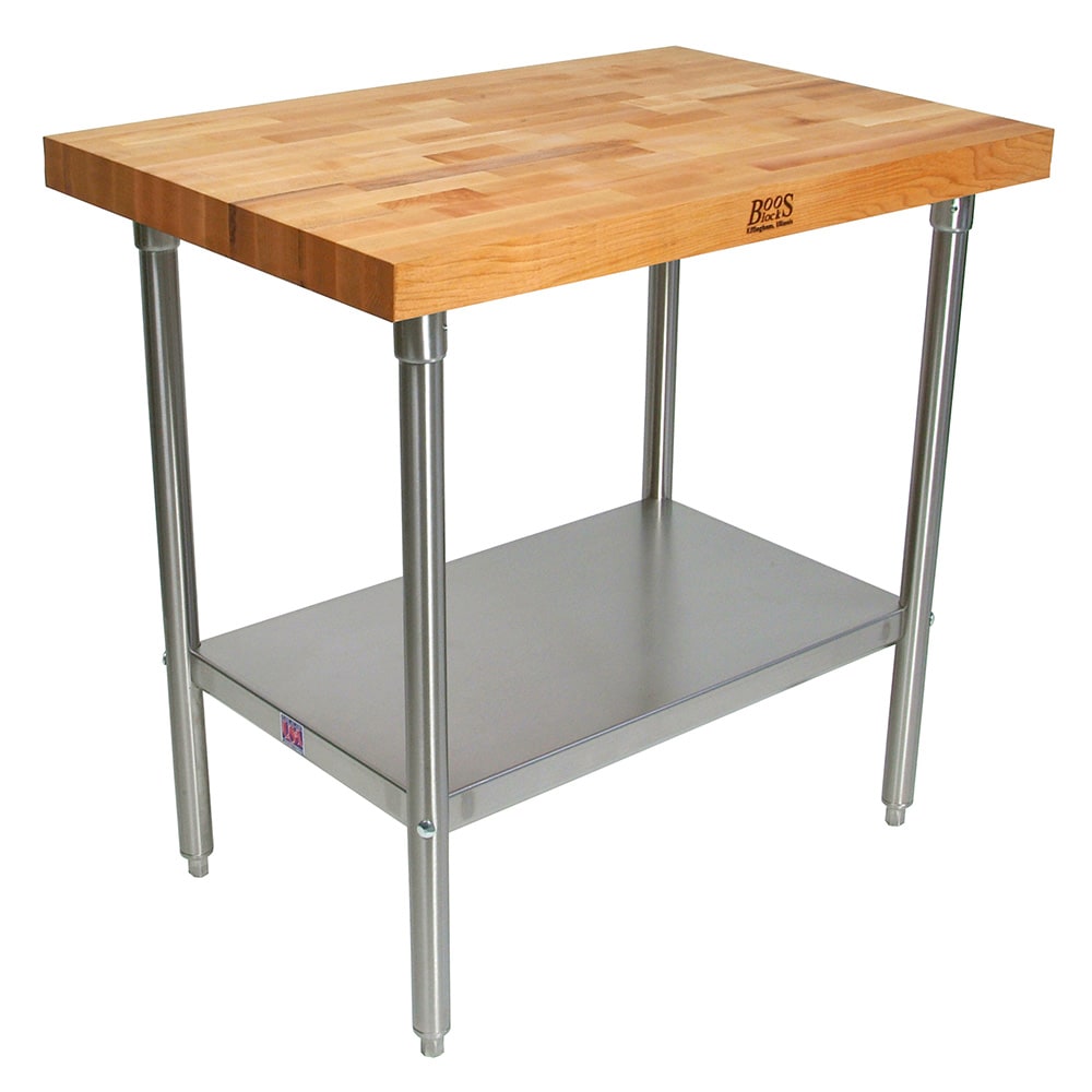 John Boos TNS01 2 1/4" Maple Top Work Table w/ Undershelf, 36"L x 24"D