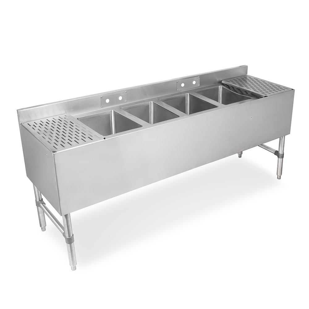 John Boos UBS4-1896-2D24-X 96" 4 Compartment Underbar Sink w/ 10"L x 14"W Bowls, 10" Deep