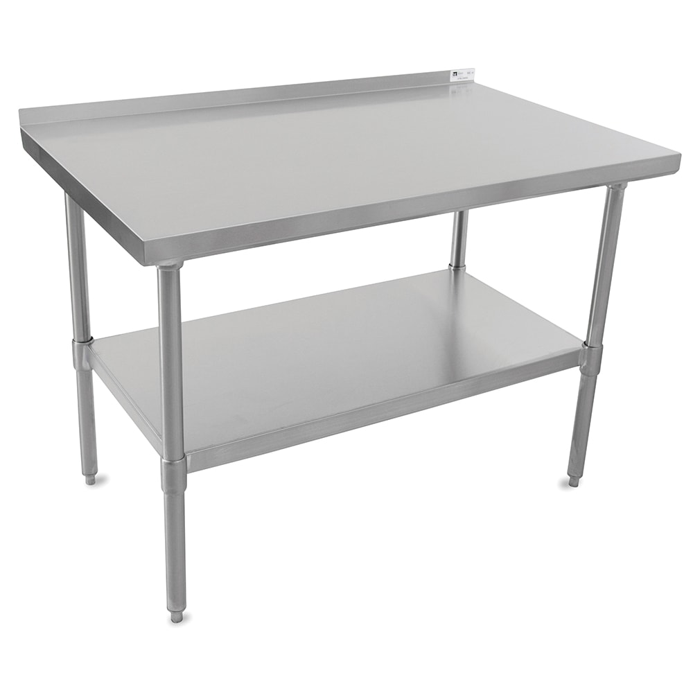 John Boos UFBLS6018 60" 18 ga Work Table w/ Undershelf & 430 Series Stainless Top, 1 1/2" Backsplash