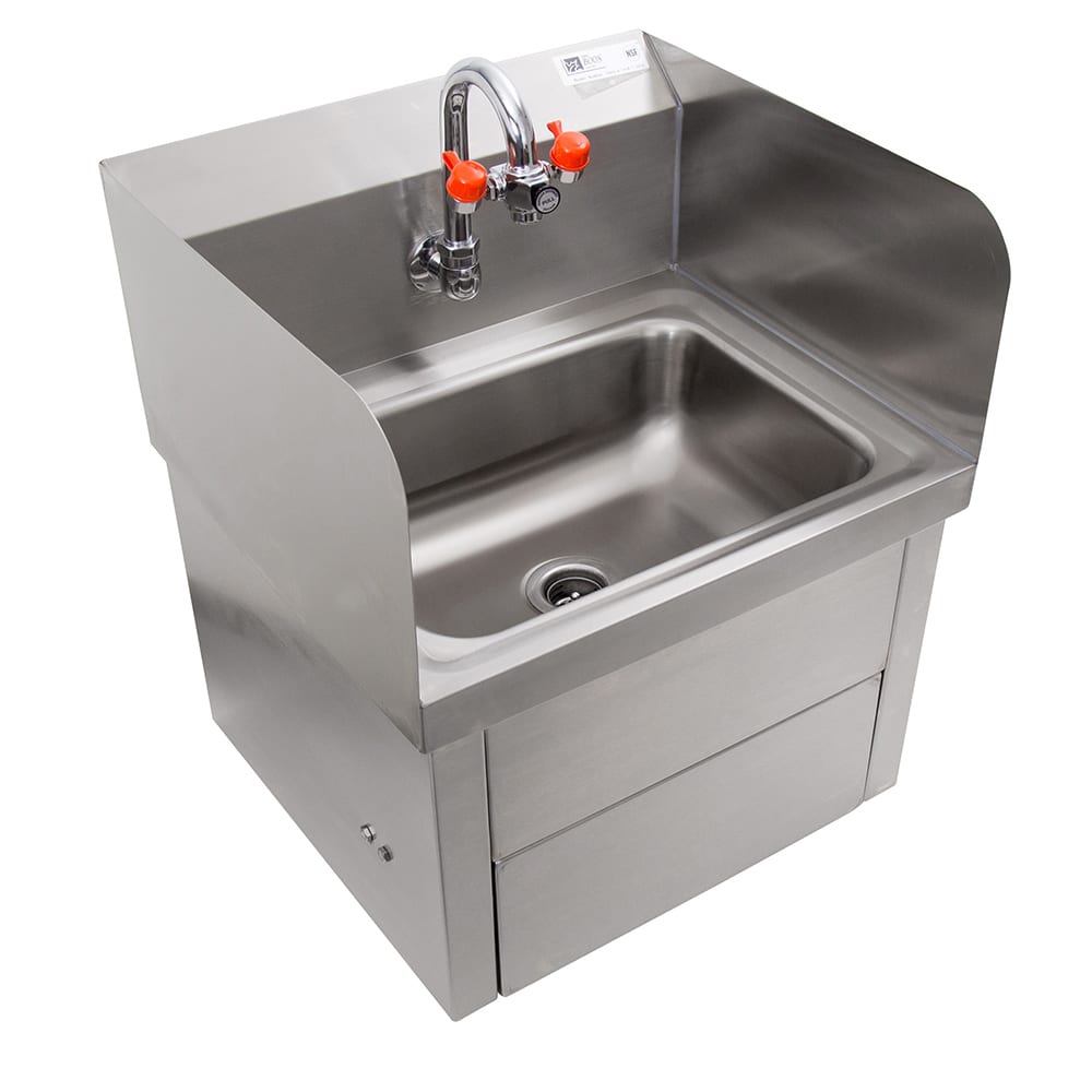 John Boos PBHS-W-1410-KV1APS-EW-SS-X Wall Mount Touchless Hand Sink w/ Eye Wash - 14"L x 10"W x 5"D Bowl, Knee Valve