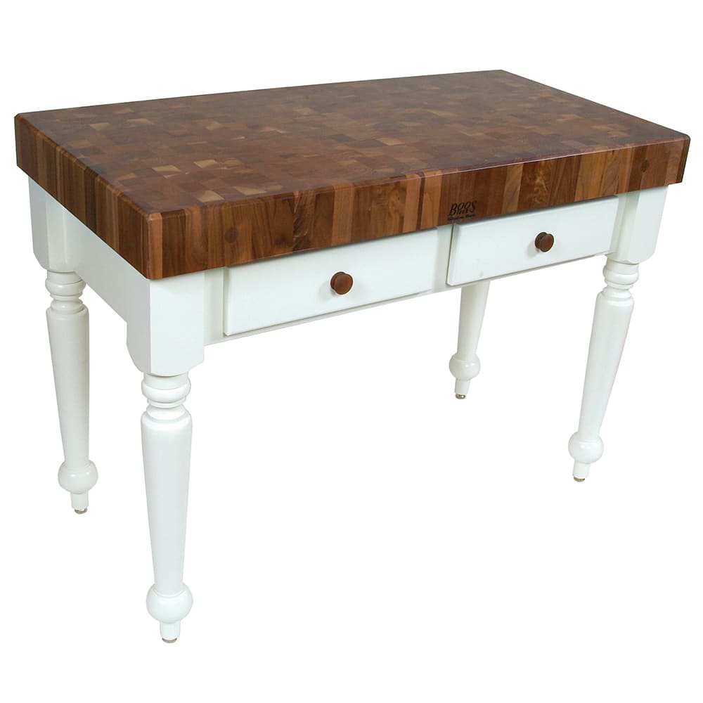 John Boos WAL-CUCR04-AL Rustica Table, 4" End Grain American Black Walnut, Alabaster Base, 30 x 24"