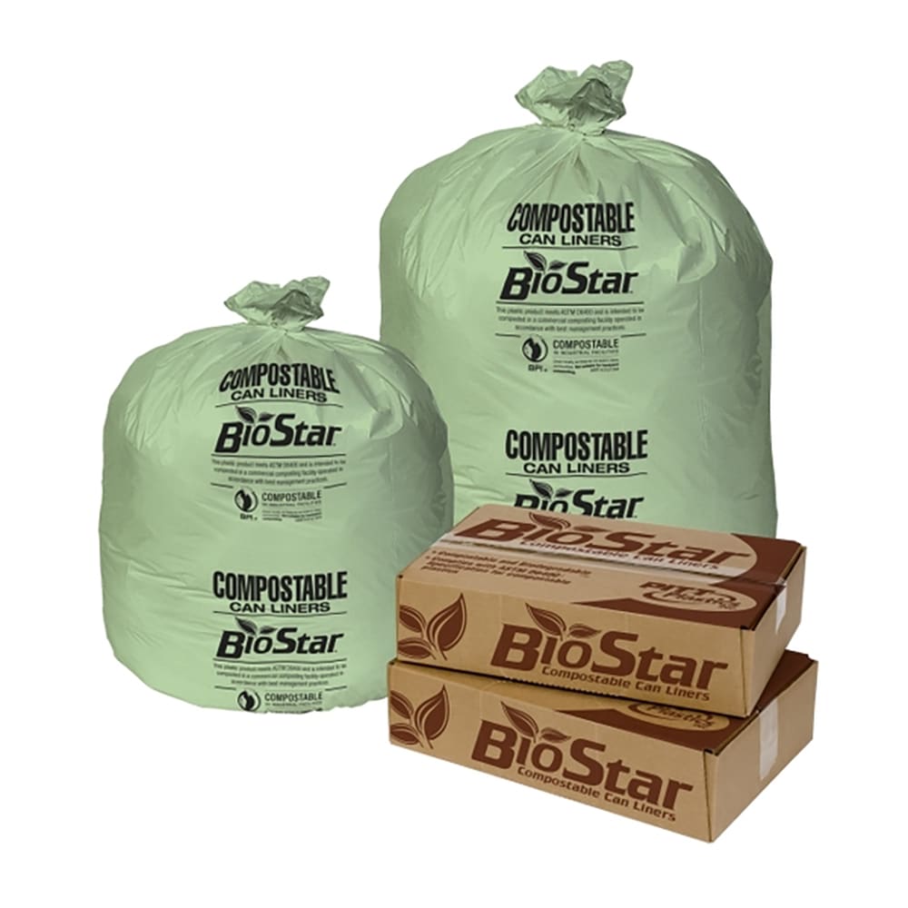 Pitt Plastics 40 - 45 gal Biostar Trash Can Liner Bags - 46"L x 40"W, LDPE, Green (BS45G)