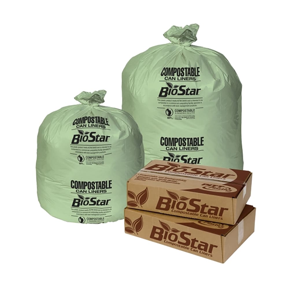 Pitt Plastics 60 gal Biostar Trash Can Liner Bags - 58"L x 38"W, LDPE, Green (BS60G)