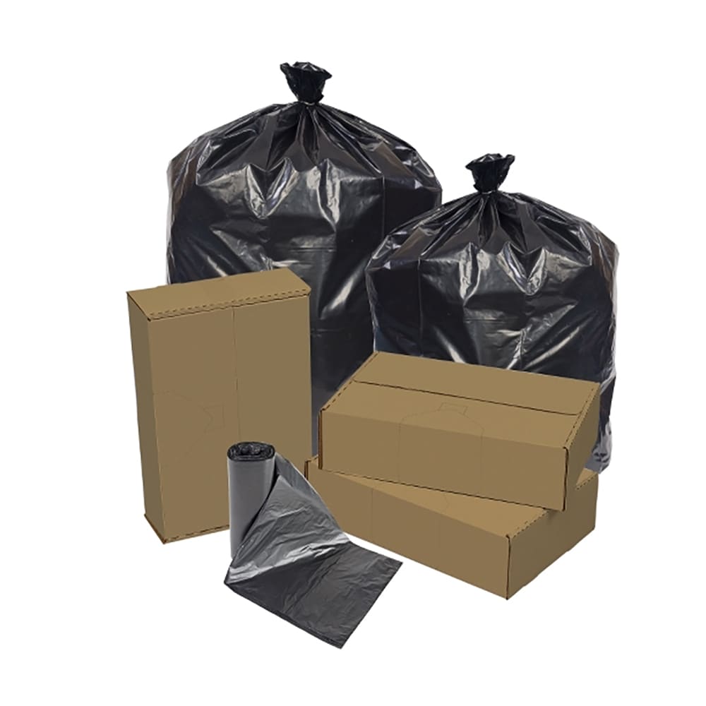 Pitt Plastics 33  gal EcoStrong Trash Can Liner Bags - 39"L x 33"W, LDPE, Black (EC333912K)