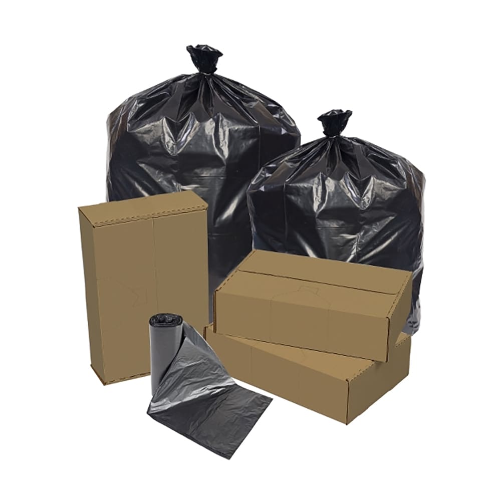 Pitt Plastics 60 gal EcoStrong Trash Can Liner Bags - 58"L x 38"W, LDPE, Black (EC385817K)