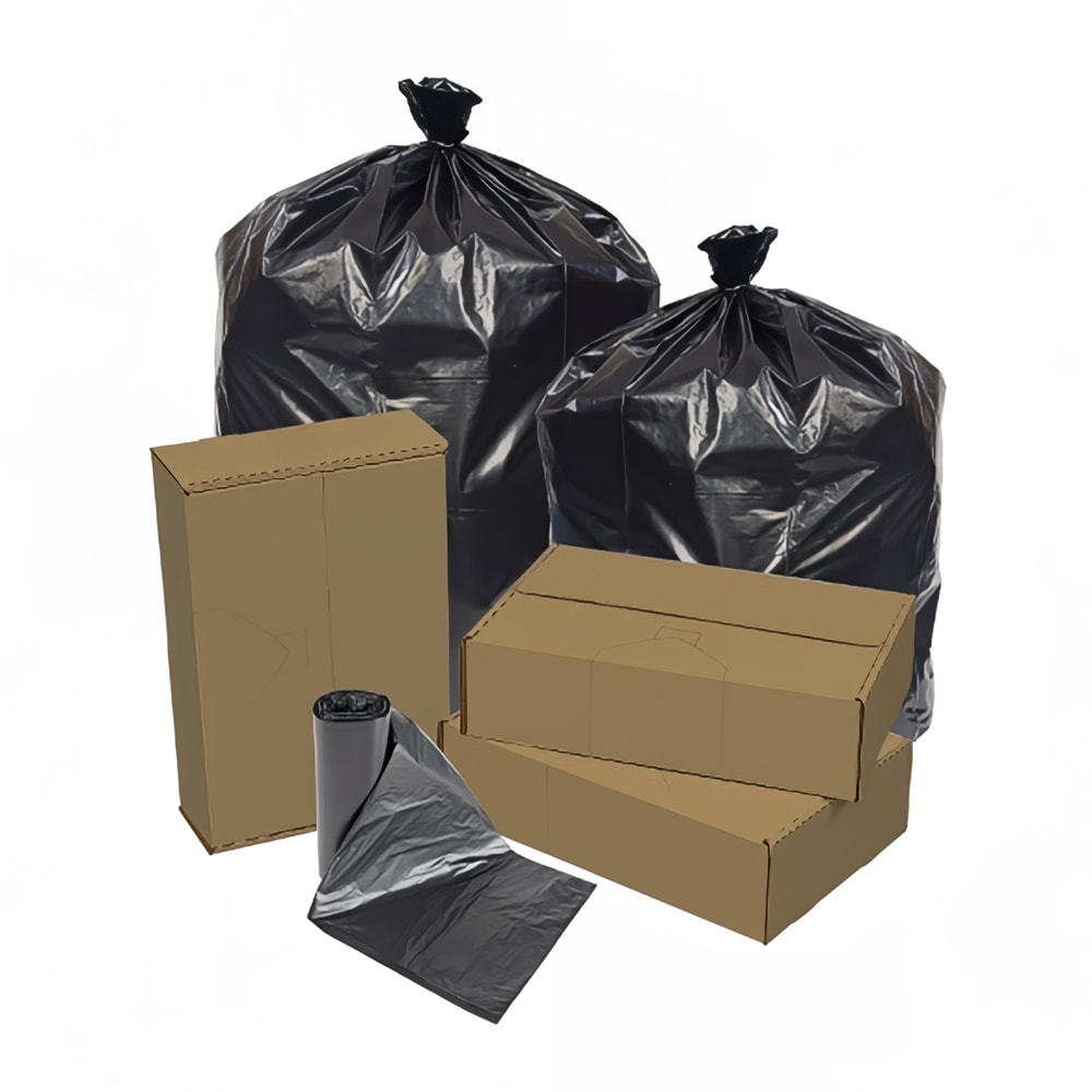 Pitt Plastics 56 gal EcoStrong Trash Can Liner Bags - 47"L x 43"W, LDPE, Black (EC434715K)